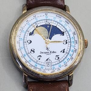 Jacques Edho Paris Quartz Watch Gold Hands Spiedel Moon phase